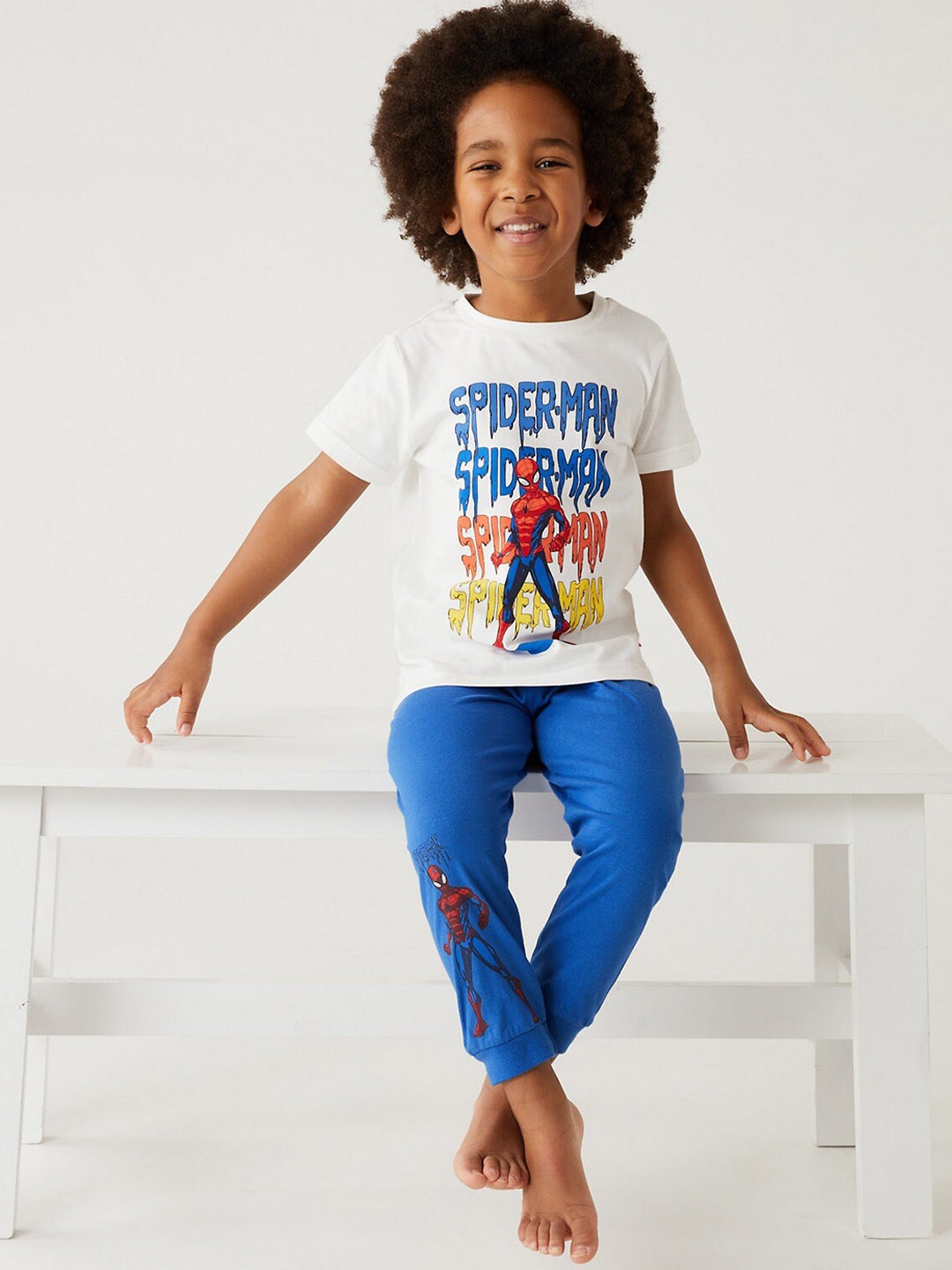 

Marks & Spencer Boys Spider Man Printed Pure Cotton Night Suit, Blue