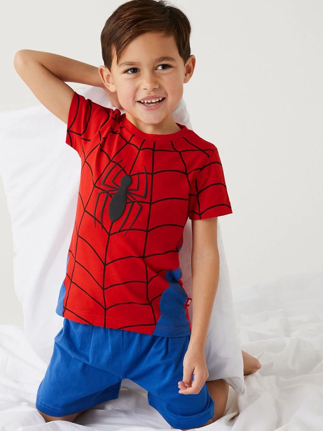 

Marks & Spencer Boys Spider Man Printed Pure Cotton Night Suit, Red