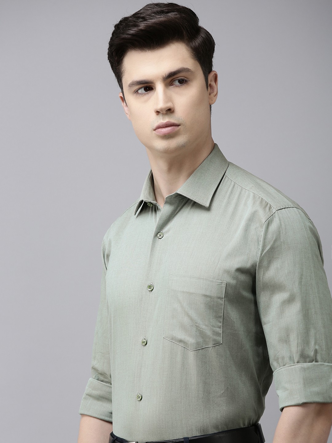 

Van Heusen Men Chevron Opaque Printed Formal Shirt, Green