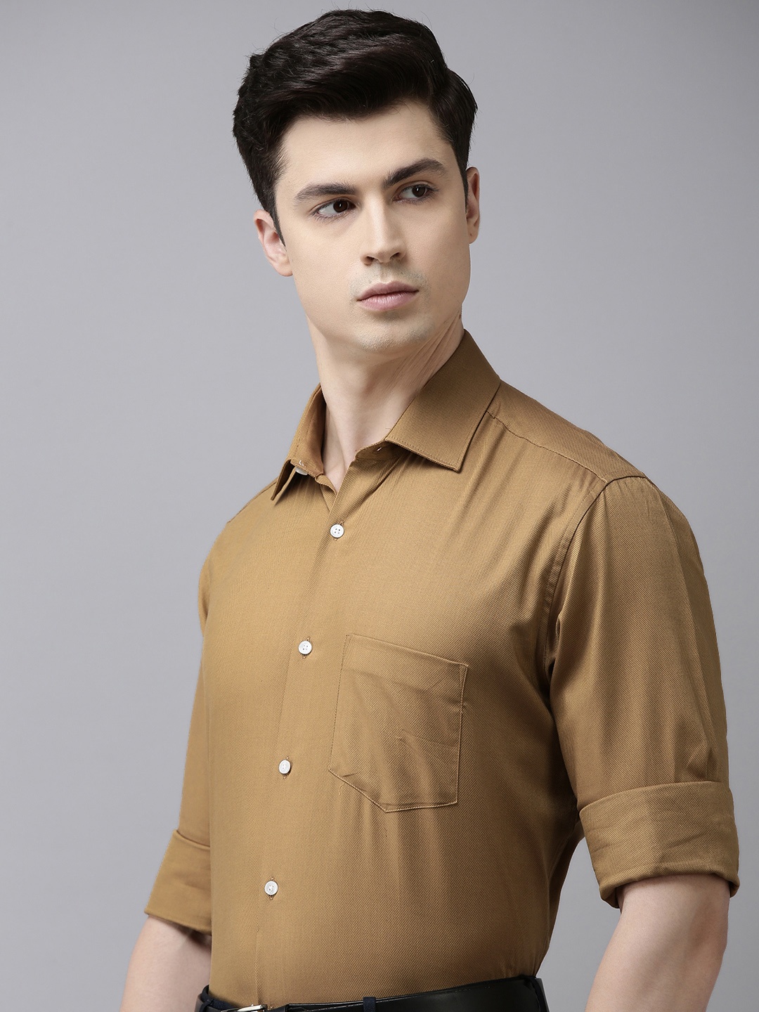 

Van Heusen Men Self Design Opaque Formal Shirt, Tan