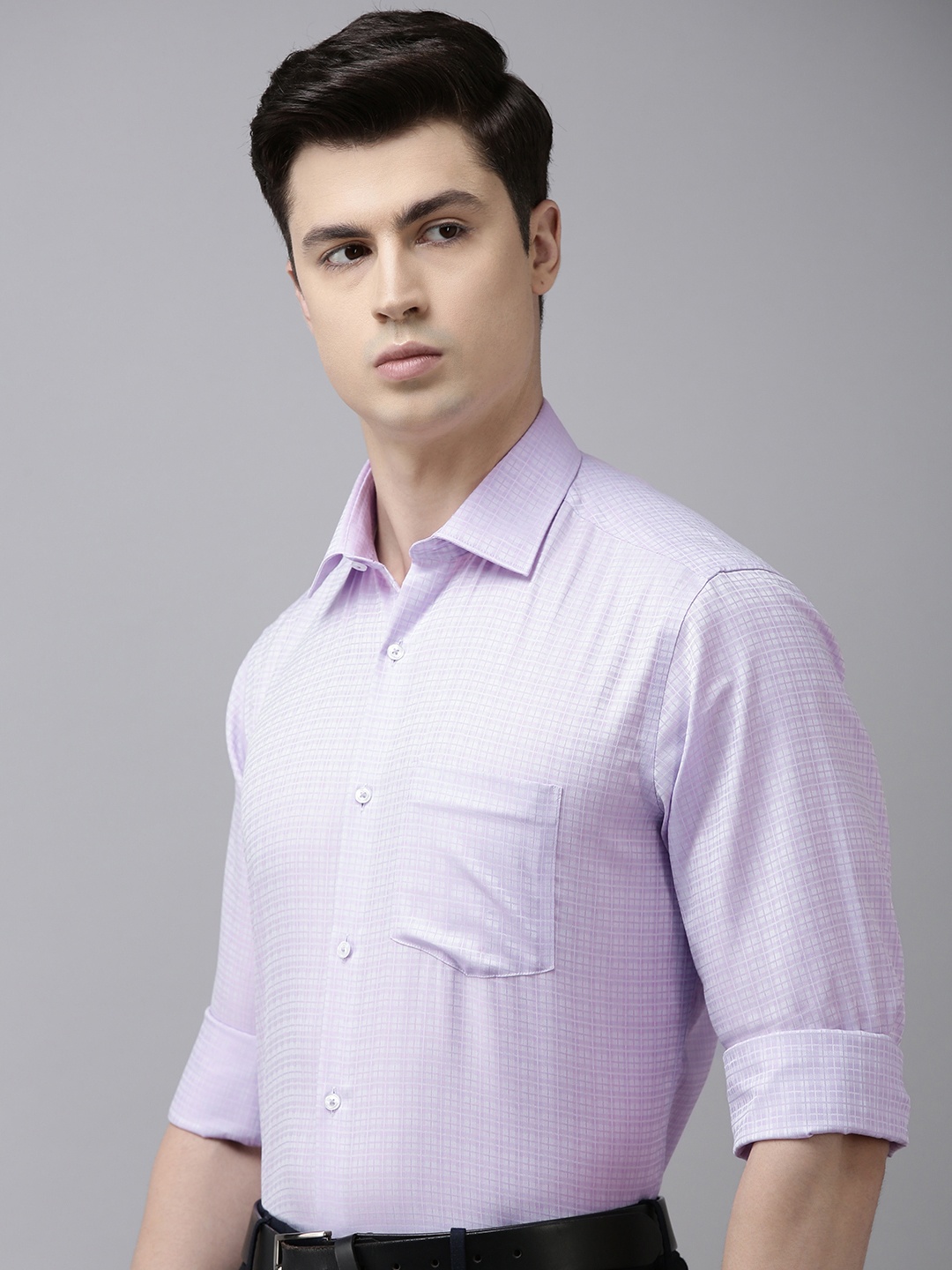 

Van Heusen Men Opaque Checked Formal Shirt, Lavender
