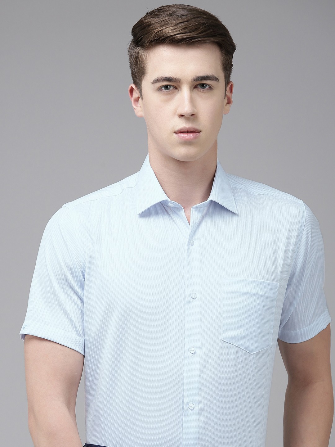 

Van Heusen Men Self Design Opaque Formal Shirt, Blue