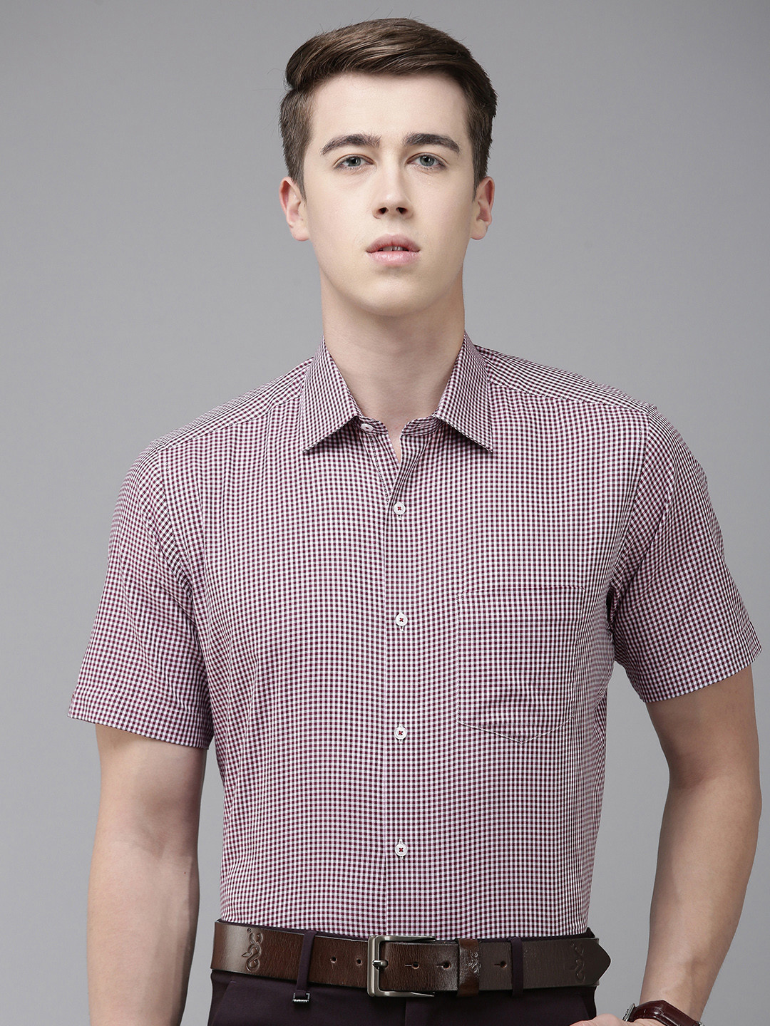 

Van Heusen Men Micro Checks Opaque Checked Formal Shirt, Pink