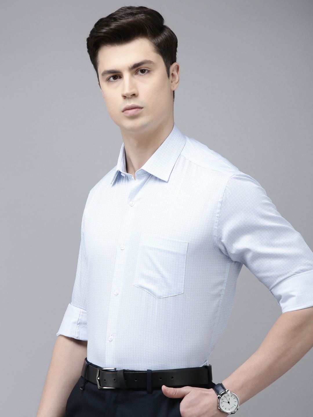 

Van Heusen Men Opaque Printed Formal Shirt, Blue