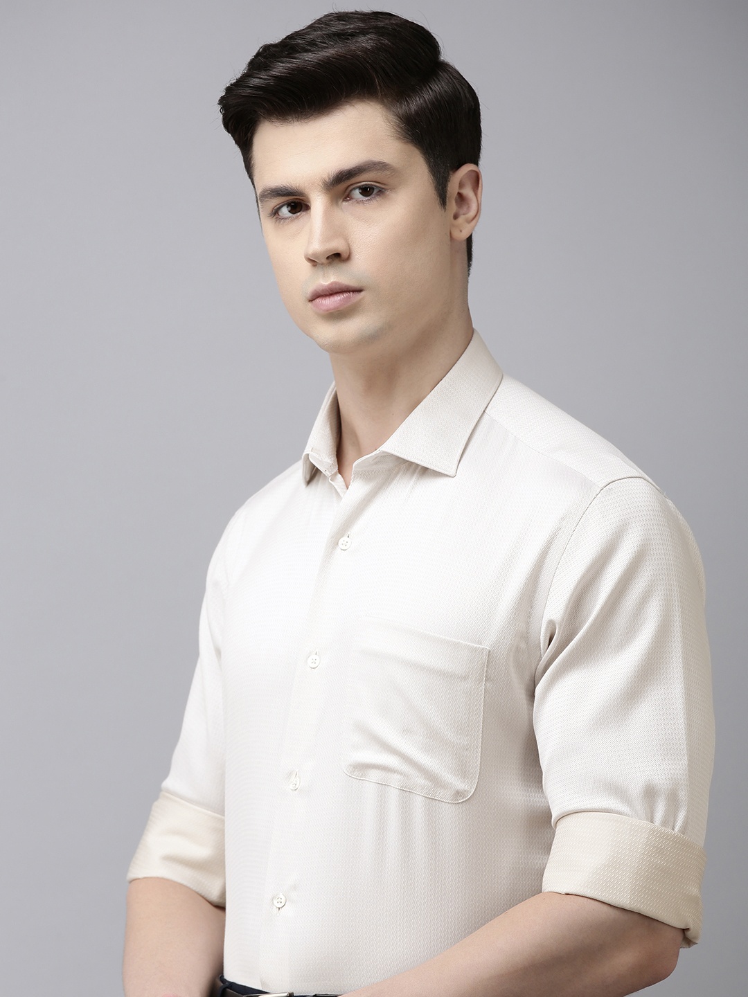 

Van Heusen Men Opaque Printed Formal Shirt, Cream