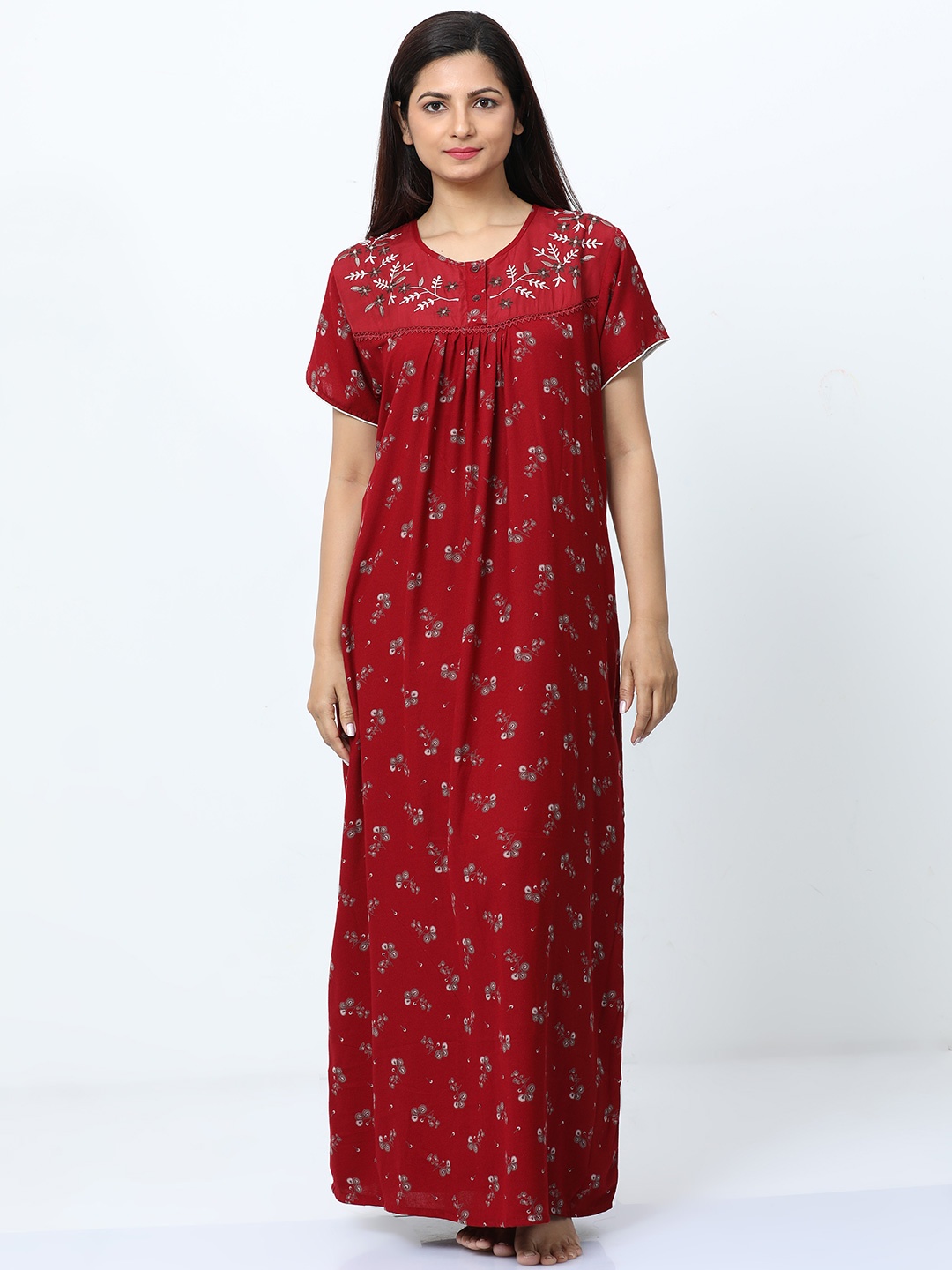 

9shines Label Floral Printed Maxi Nightdress, Coffee brown