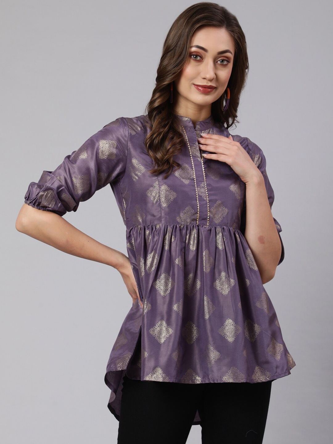 

Jaipur Kurti Ethnic Motifs Printed Mandarin Collar Tunic, Purple
