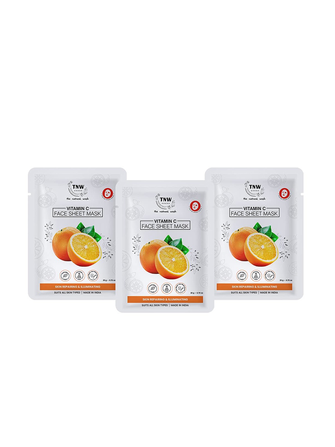 

TNW the natural wash Set Of 3 Vitamin C Face Sheet Masks - 20g Each, White