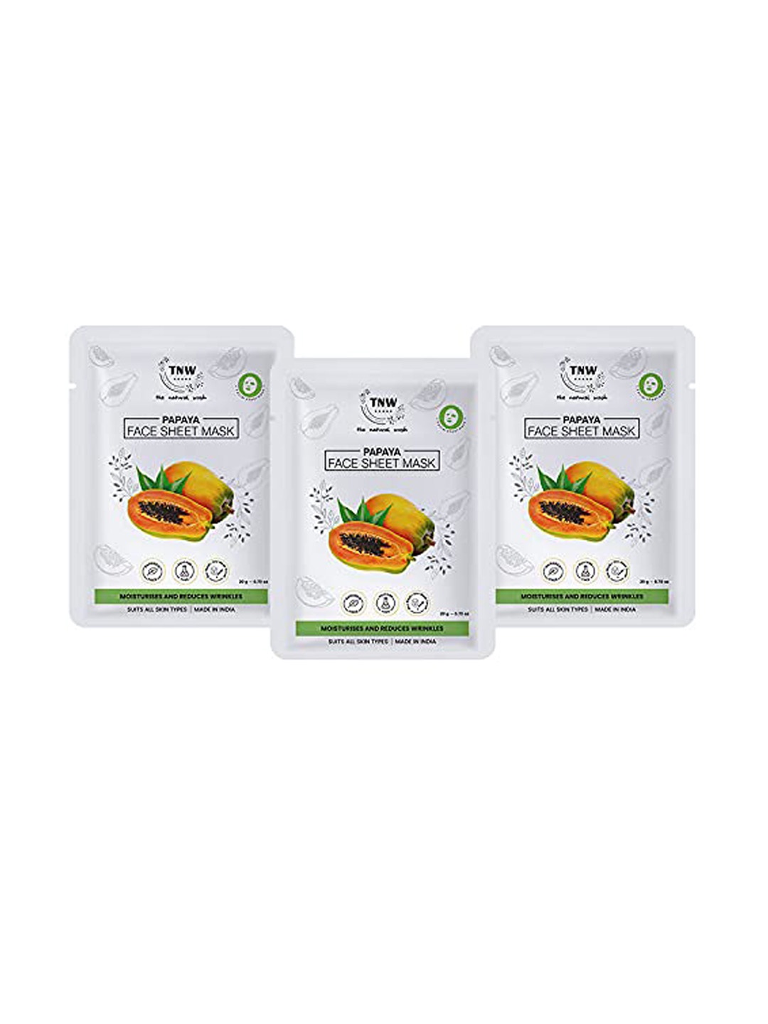 

TNW the natural wash Set Of 3 Papaya Face Sheet Mask - 20g Each, White
