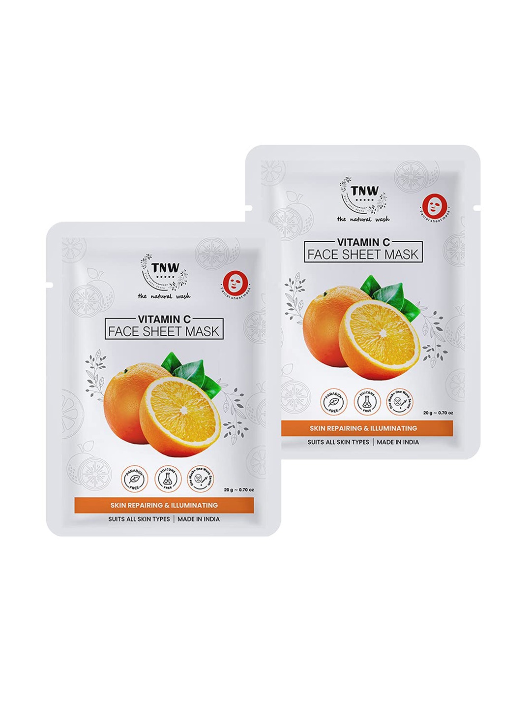 

TNW the natural wash Set Of 2 Vitamin C Face Sheet Masks - 20g Each, White