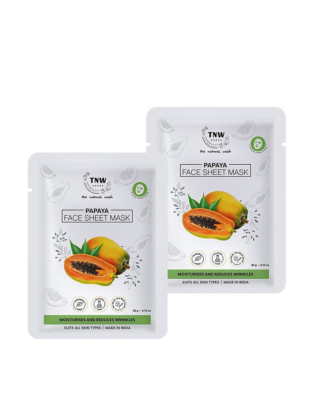 

TNW the natural wash Set Of 2 Papaya Face Sheet Mask - 20g Each, White