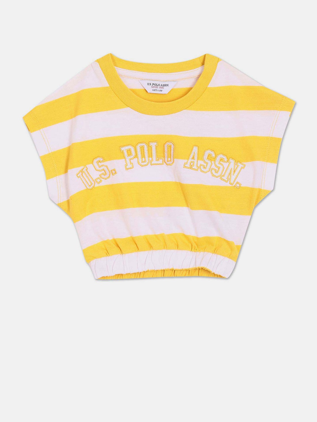 

U.S. Polo Assn. Girls Striped Extended Sleeves Pure Cotton T-shirt, Yellow