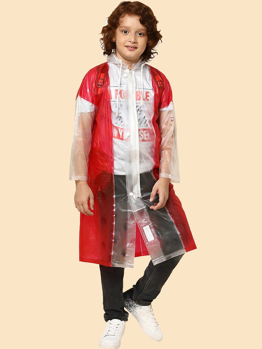 

THE CLOWNFISH Kids Waterproof PVC Long Raincoat, Red