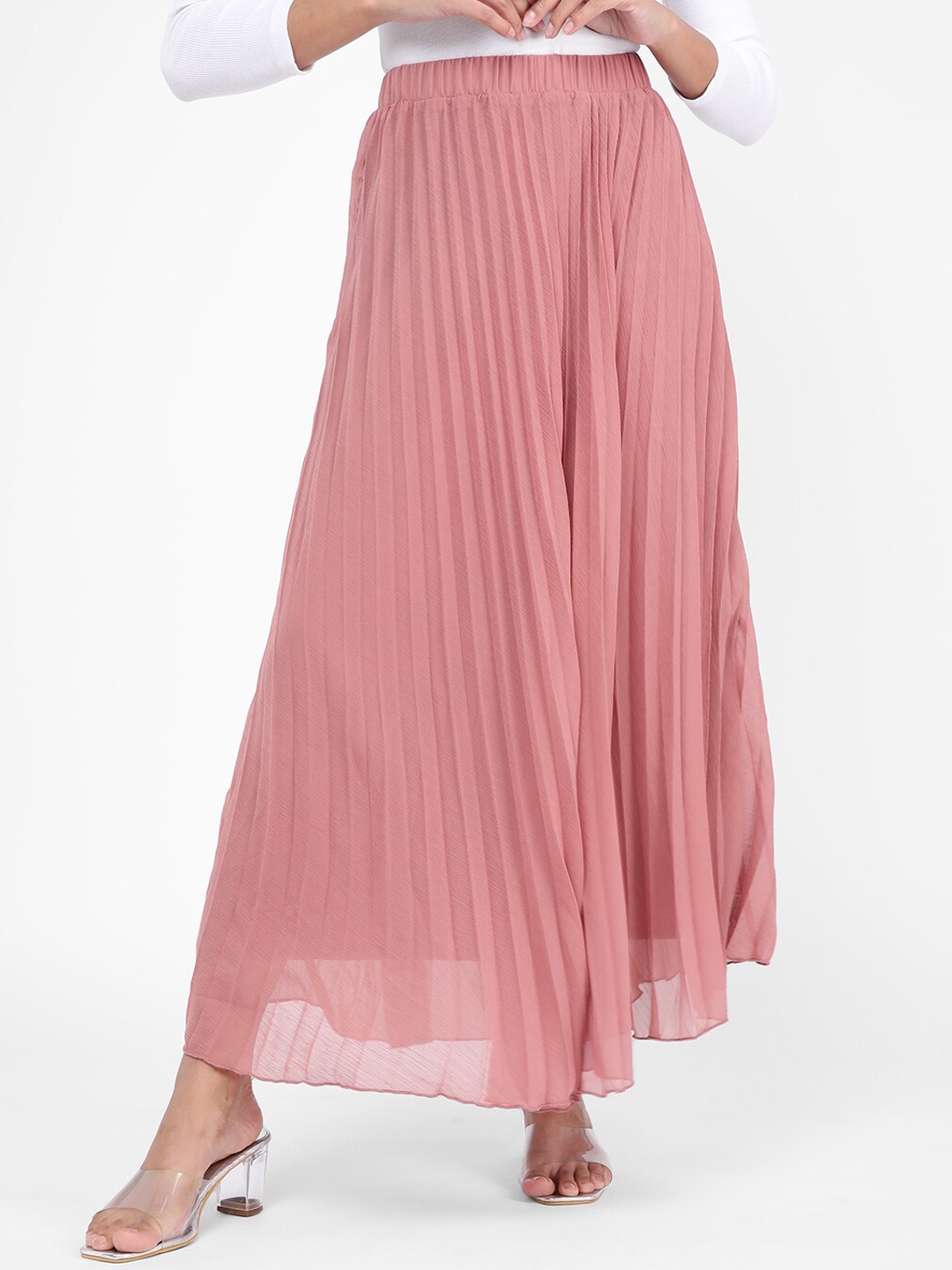 

R&B Pleated Flared Maxi Skirt, Pink