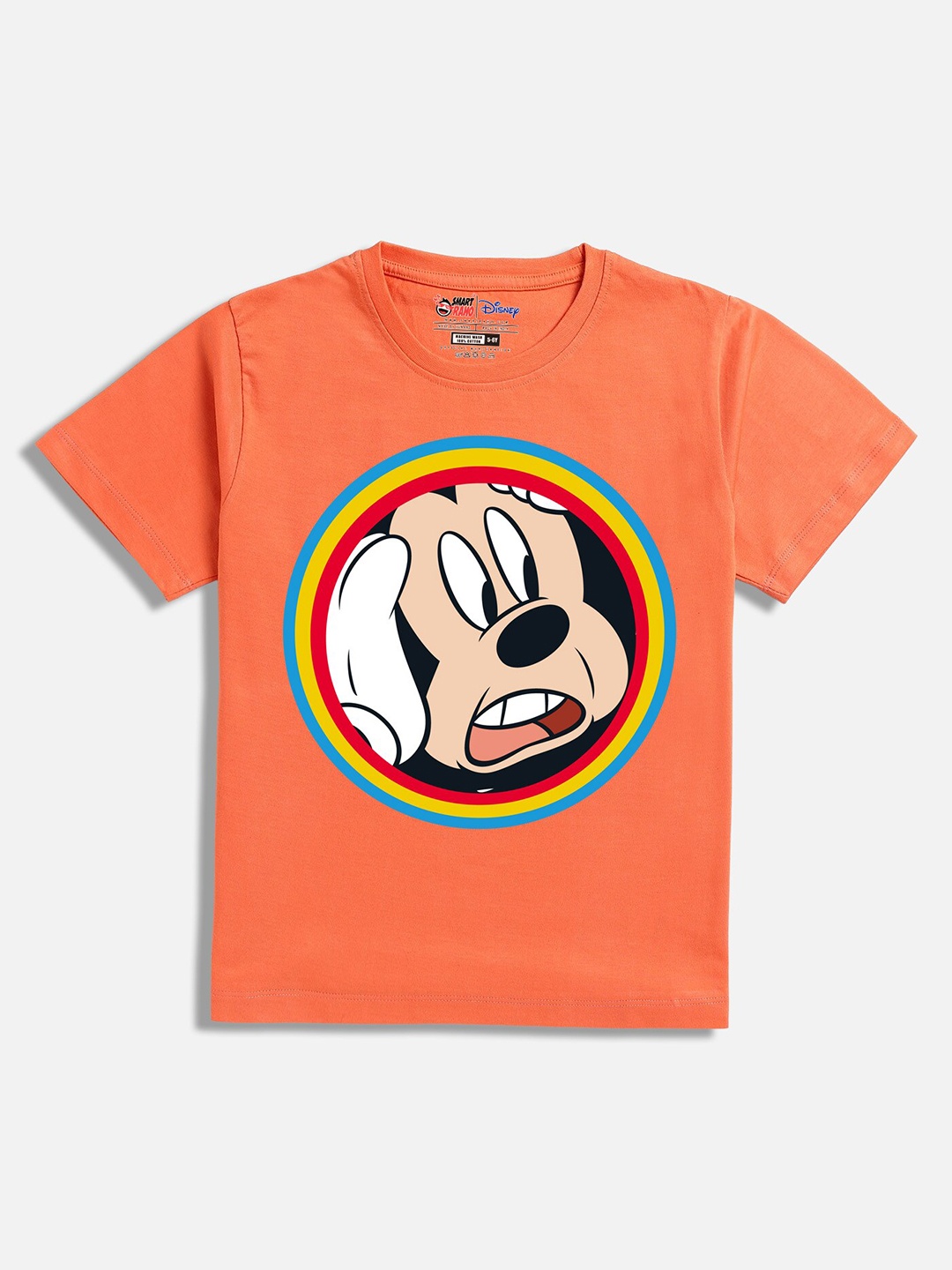 

SmartRAHO Boys Mickey Mouse Printed Round Neck Cotton T-shirt, Orange