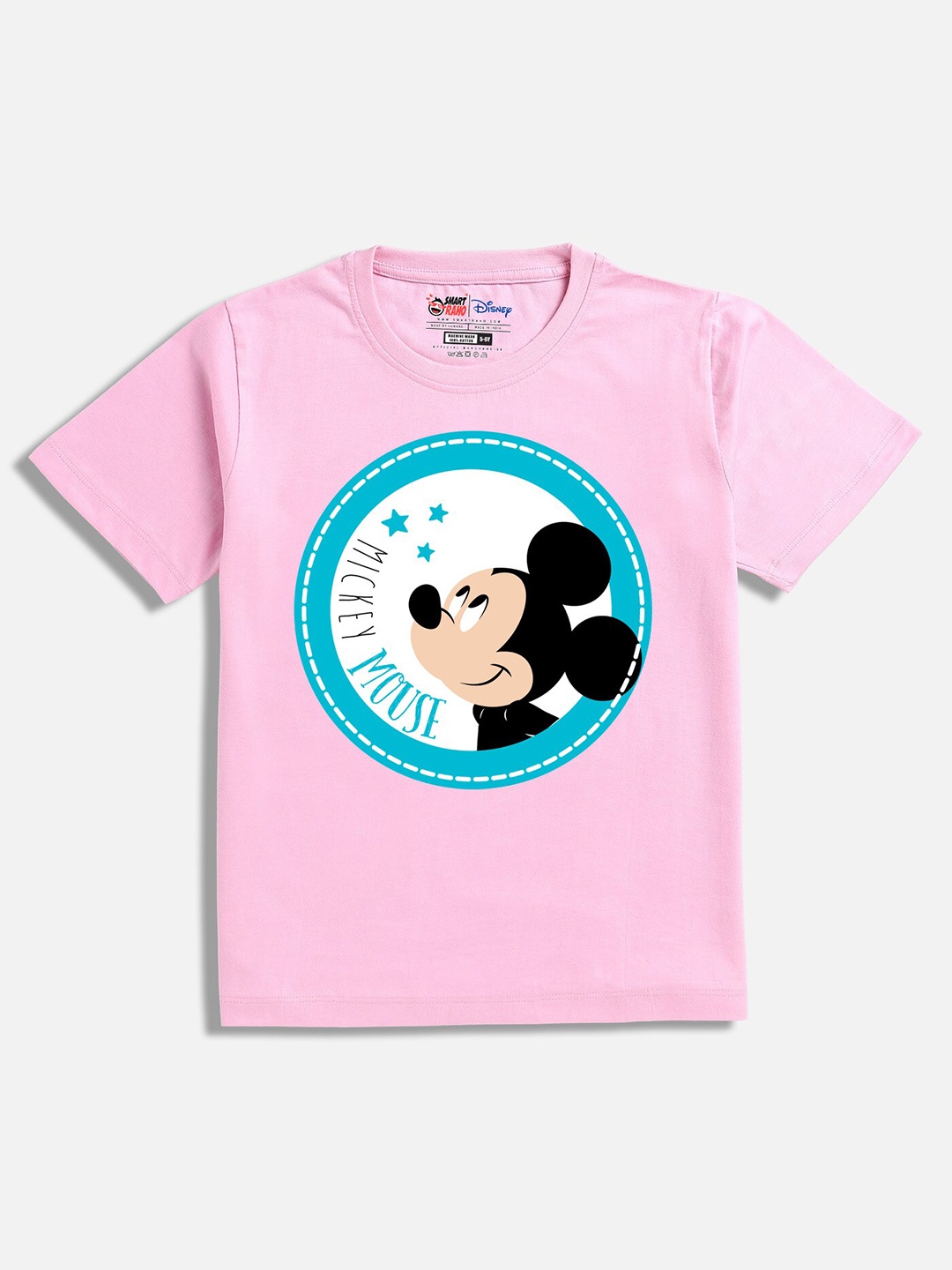

SmartRAHO Boys Mickey Mouse Printed Round Neck Cotton T-shirt, Pink