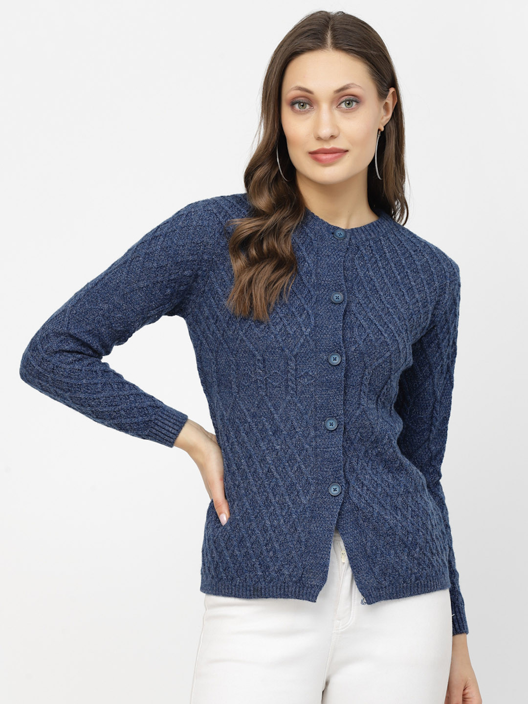 

Kalt Cable Knit Acrylic Cardigan, Navy blue