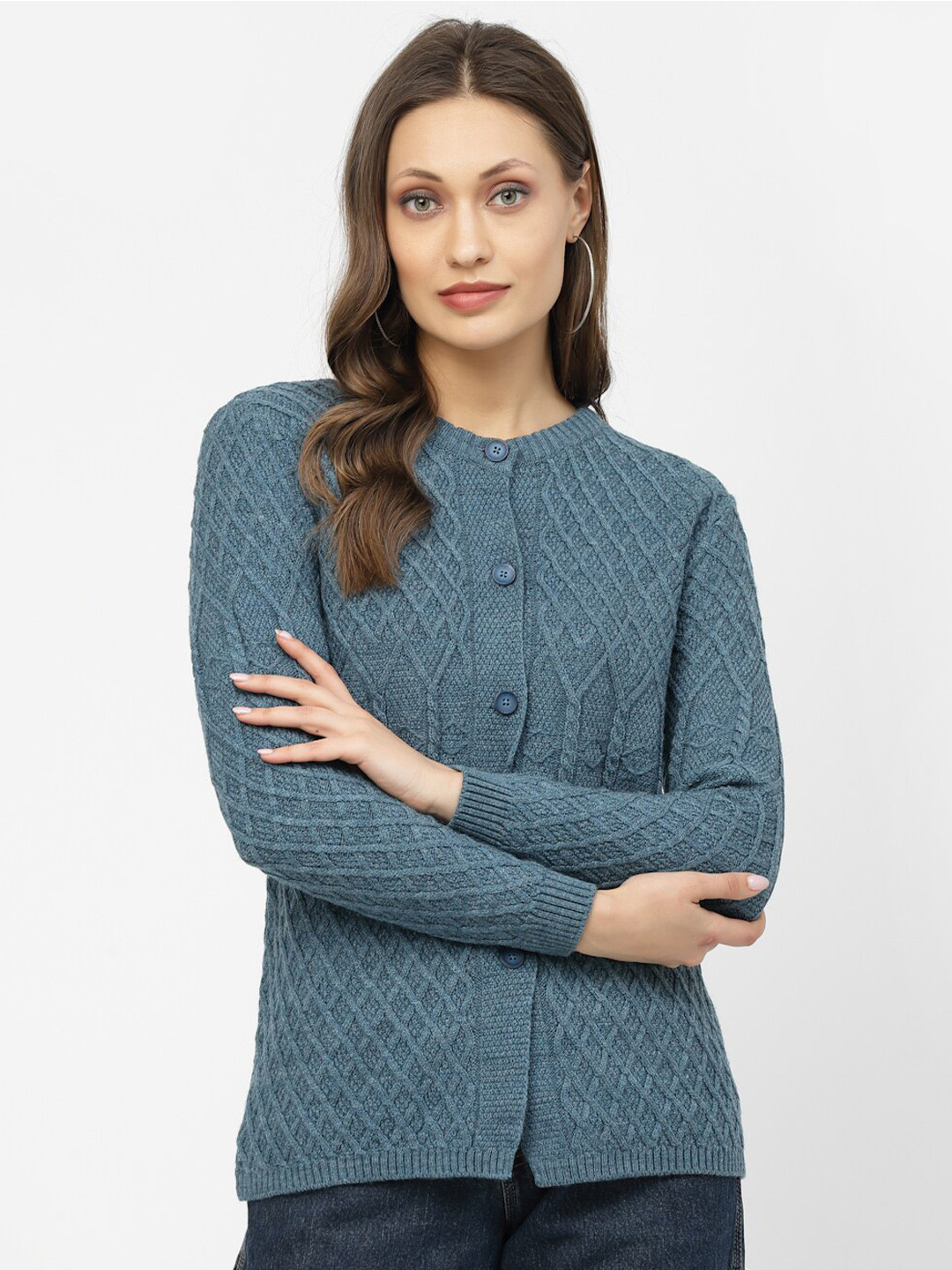 

Kalt Cable Knit Acrylic Cardigan, Blue