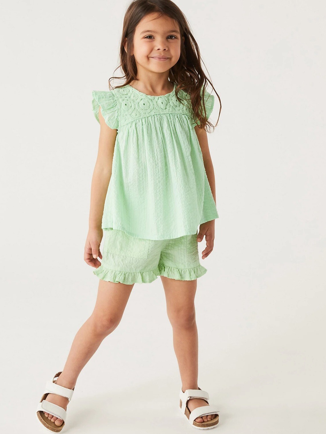 

Marks & Spencer Girls High-Rise Pure Cotton Shorts, Green