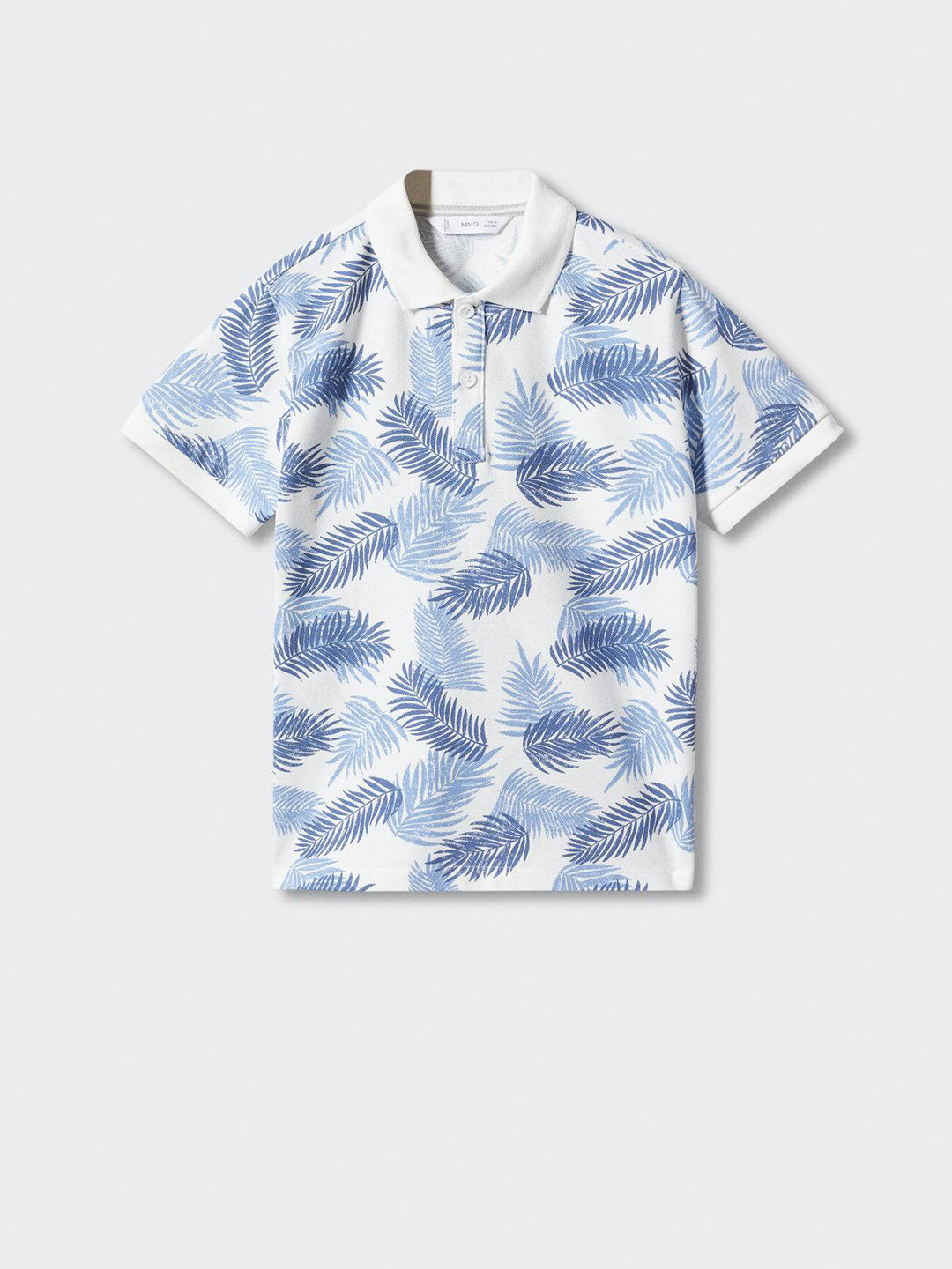 

Mango Kids Boys Pure Cotton Tropical Printed Polo Collar T-shirt, Blue