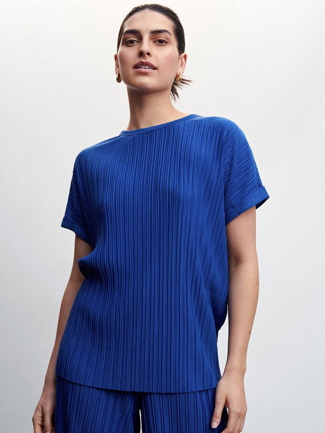 

MANGO Accordion Pleated Top, Blue