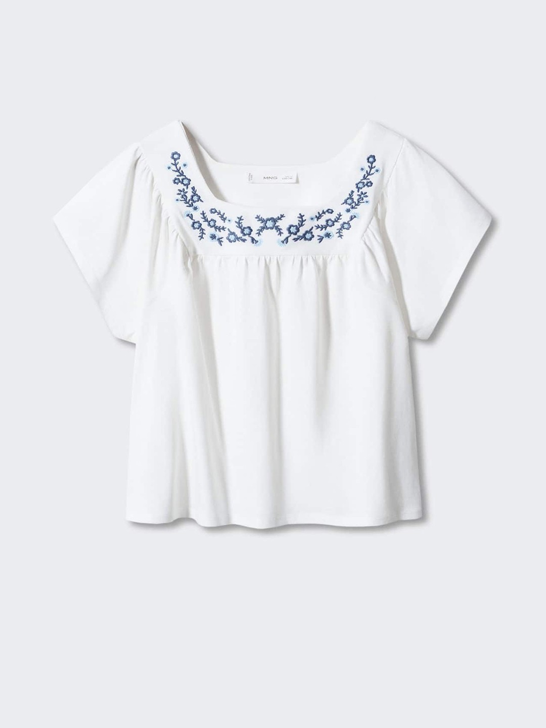 

Mango Kids Girls Floral Embroidered Detail Pure Cotton Sustainable A-Line Top, White