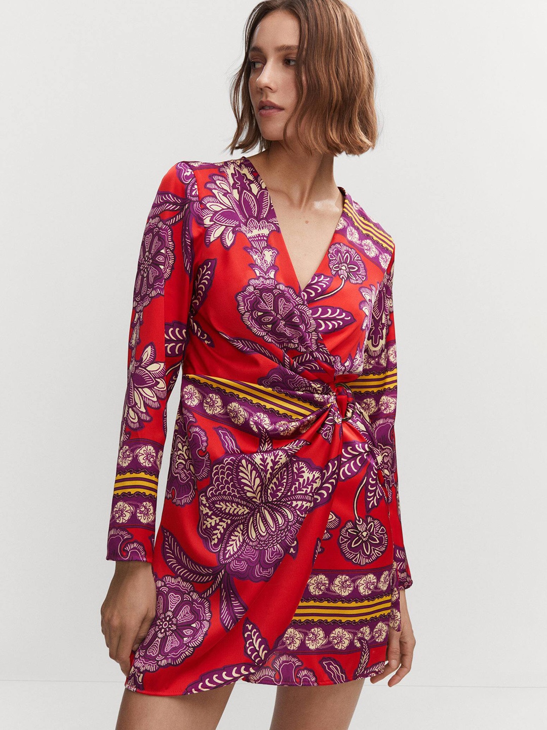 

MANGO Floral Print Satin Mini Dress, Red