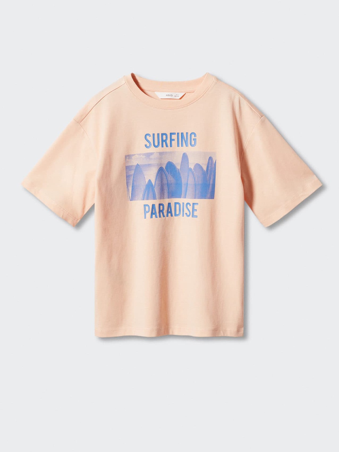 

Mango Kids Boys Pure Cotton Tropical Printed Drop-Shoulder Sleeves T-shirt, Peach
