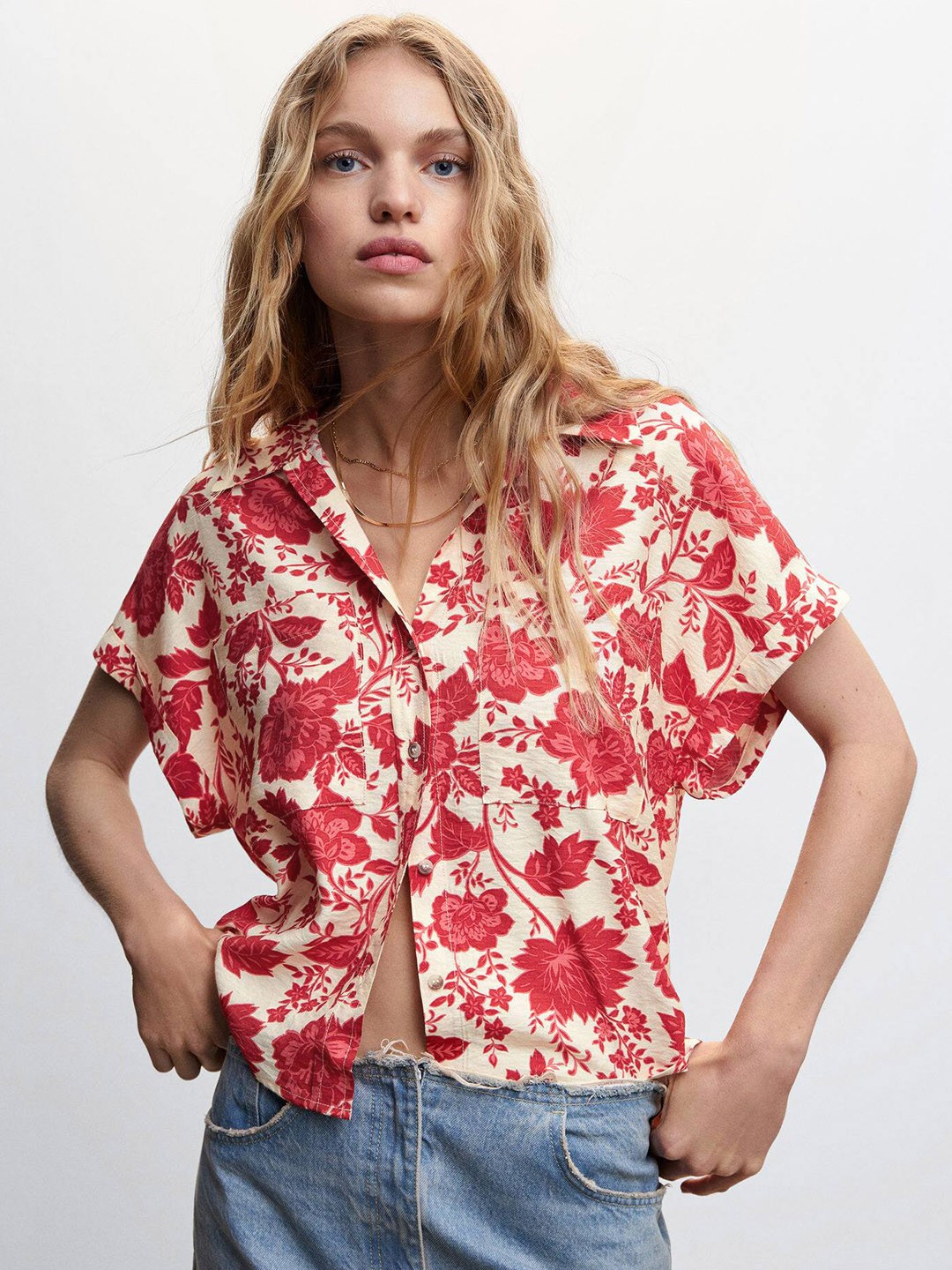

MANGO Women Floral Printed Casual Shirt, Cream