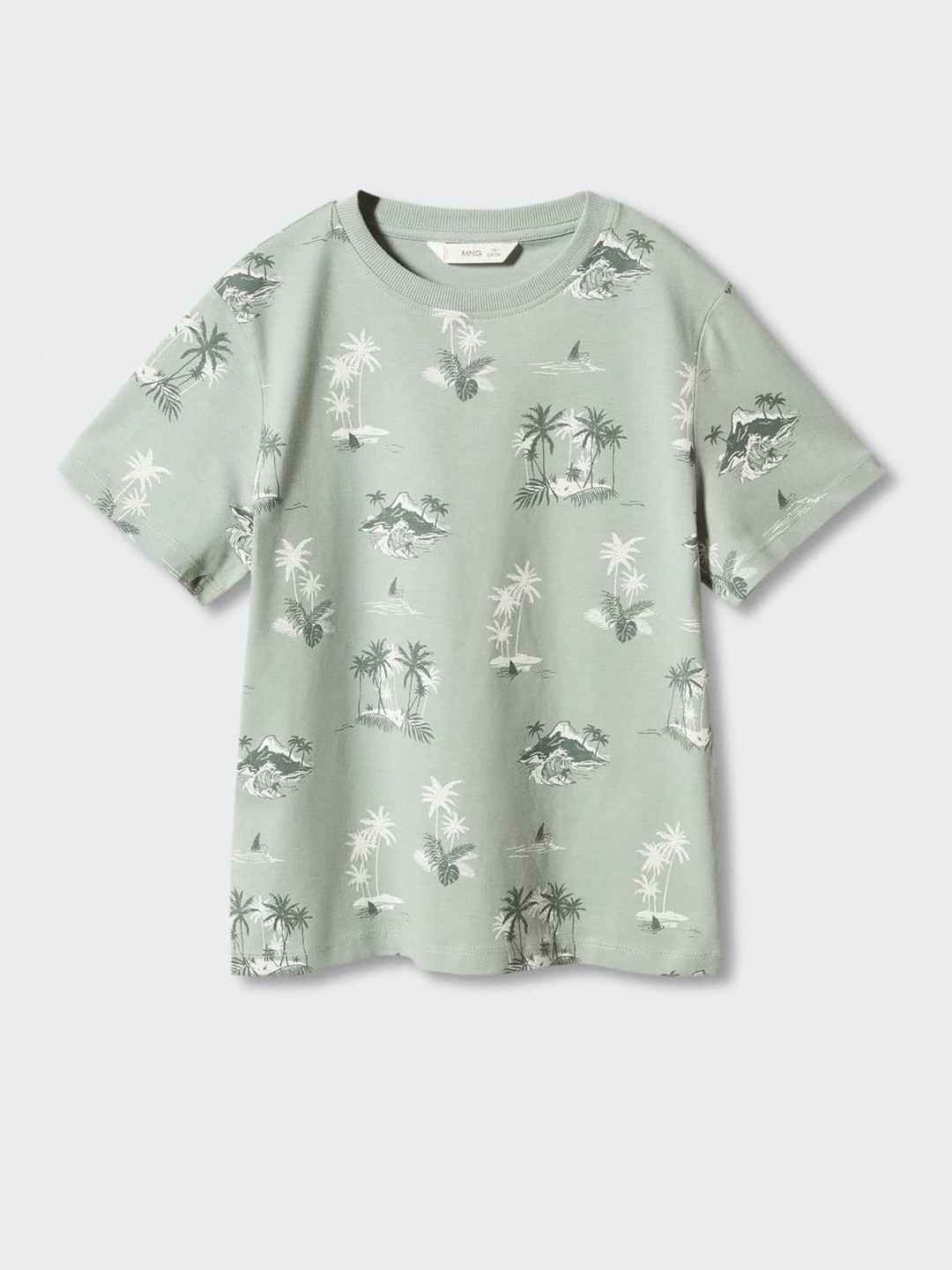 

Mango Kids Boys Pure Cotton Tropical Printed T-shirt, Green