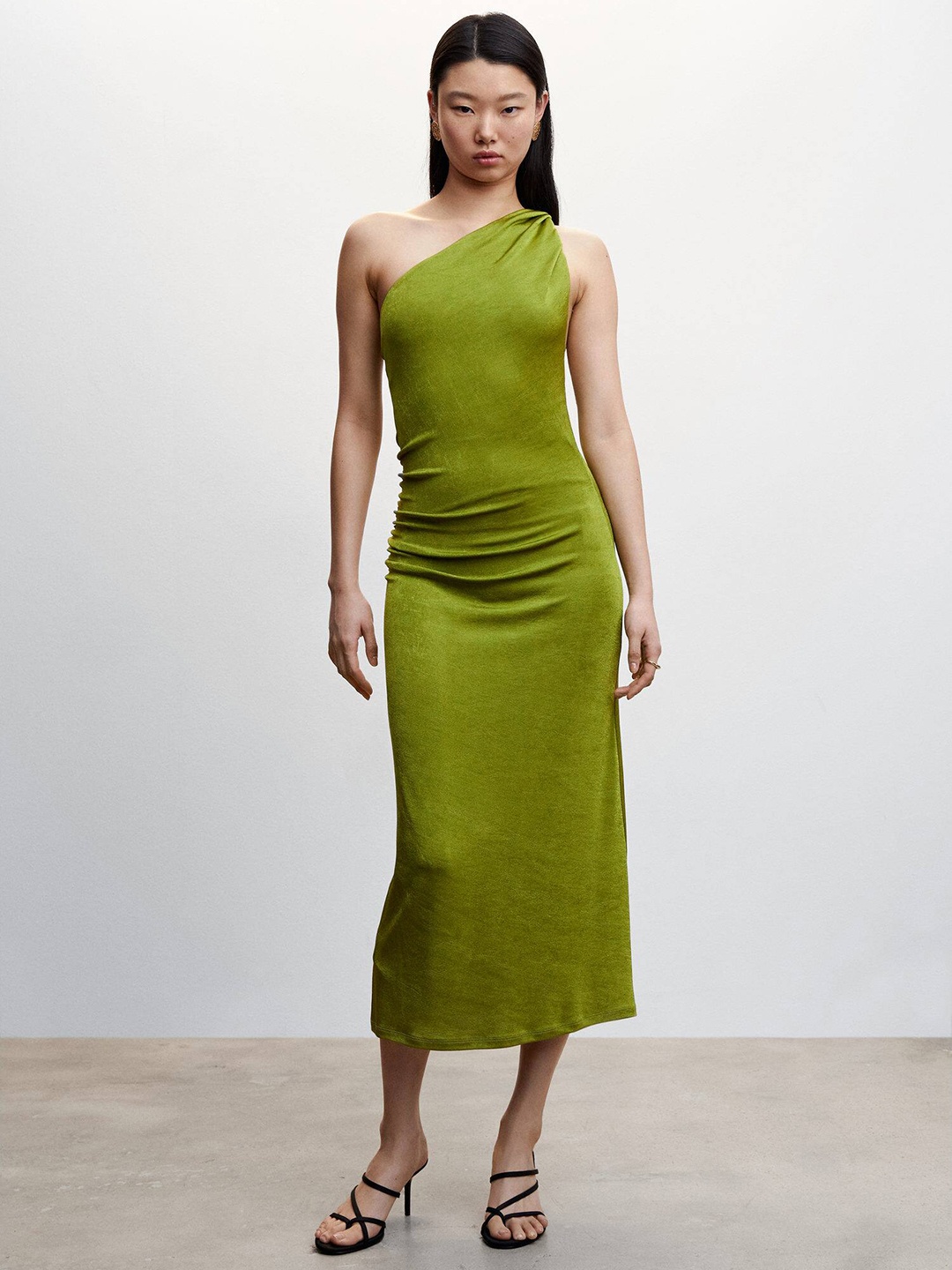 

MANGO Asymmetric Neck Sheath Midi Dress, Green