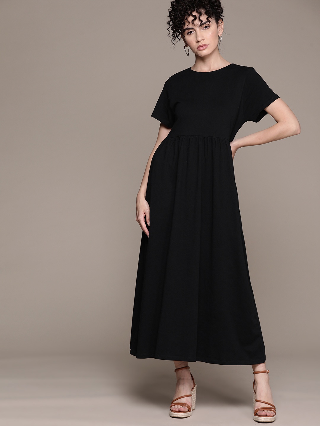 

MANGO Pure Cotton Knitted Maxi Dress, Black
