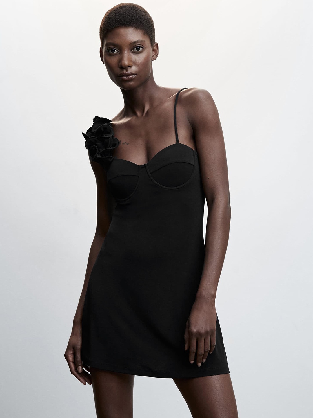 

MANGO Corsage Detail A-Line Mini Dress, Black