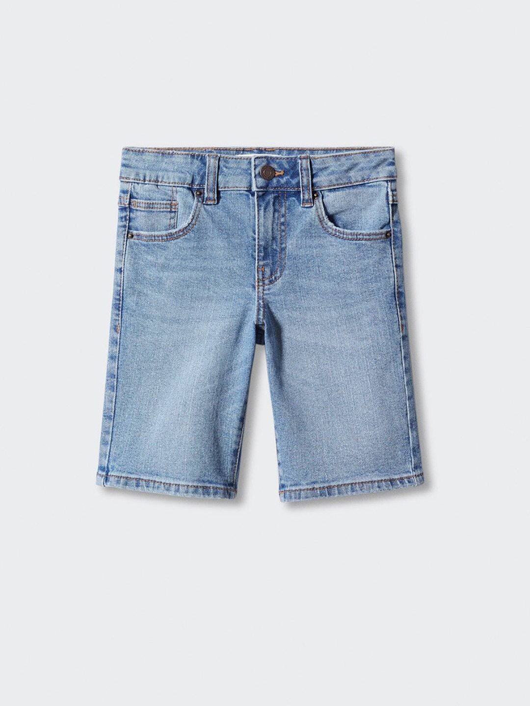 

Mango Kids Boys Mid-Rise Straight Fit Stretchable Denim Shorts, Blue