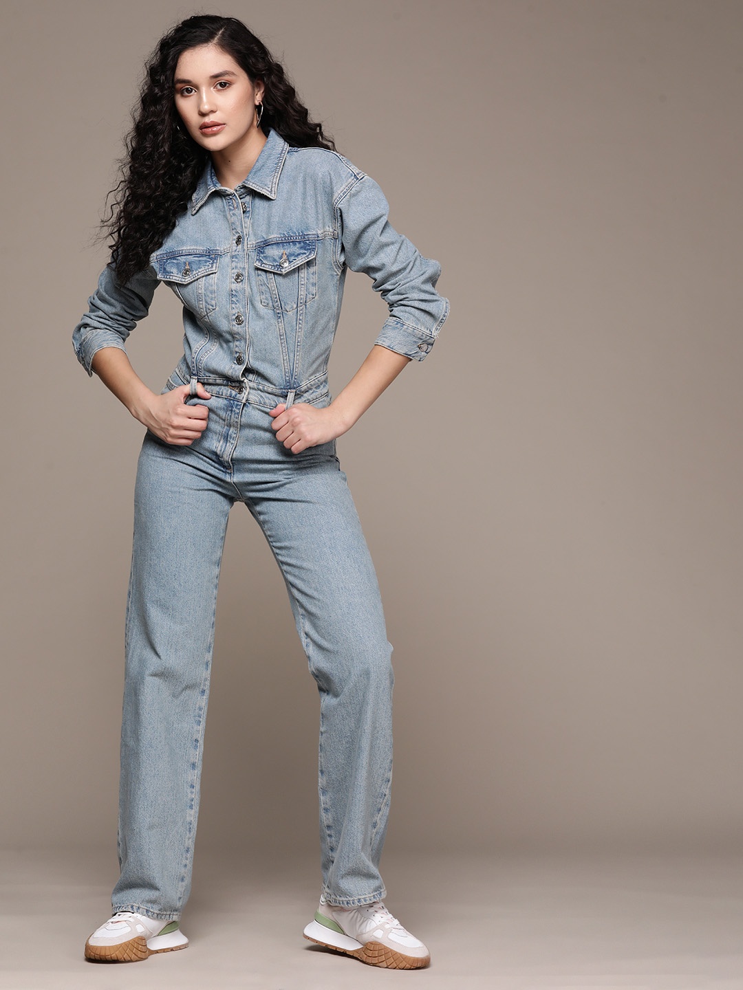 

MANGO Denim Jumpsuit, Blue