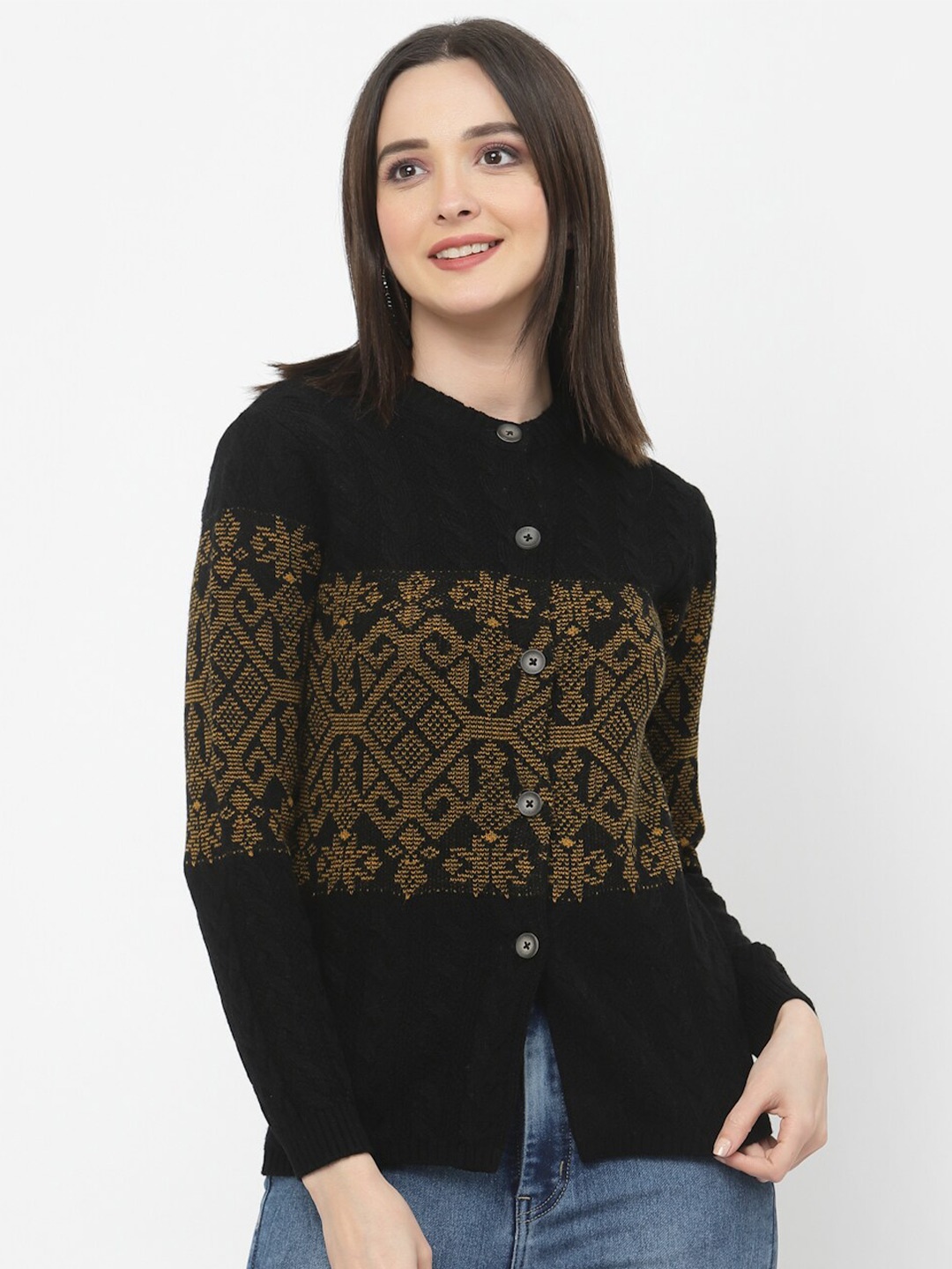 

Kalt Ethnic Motifs Embroidered Acrylic Cardigan, Black