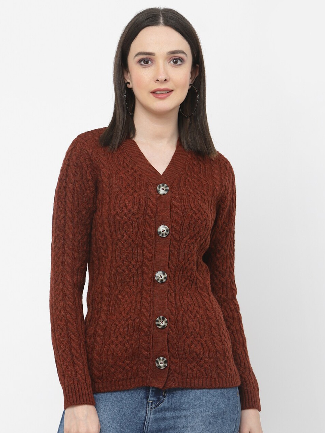 

Kalt Cable Knit Acrylic Cardigan, Rust