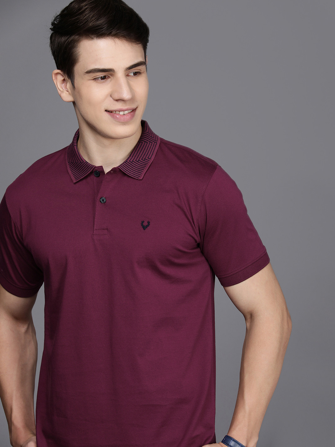 

Allen Solly Men Printed Polo Collar Pure Cotton T-shirt, Maroon