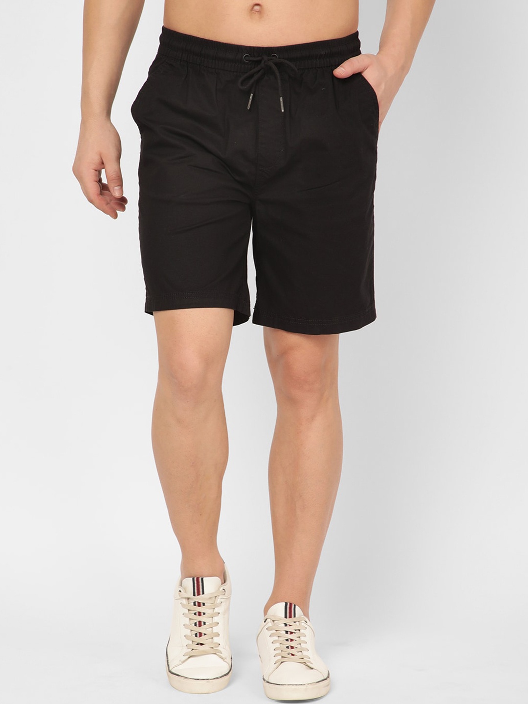 

R&B Men Mid-Rise Knee Length Regular Cotton Shorts, Black
