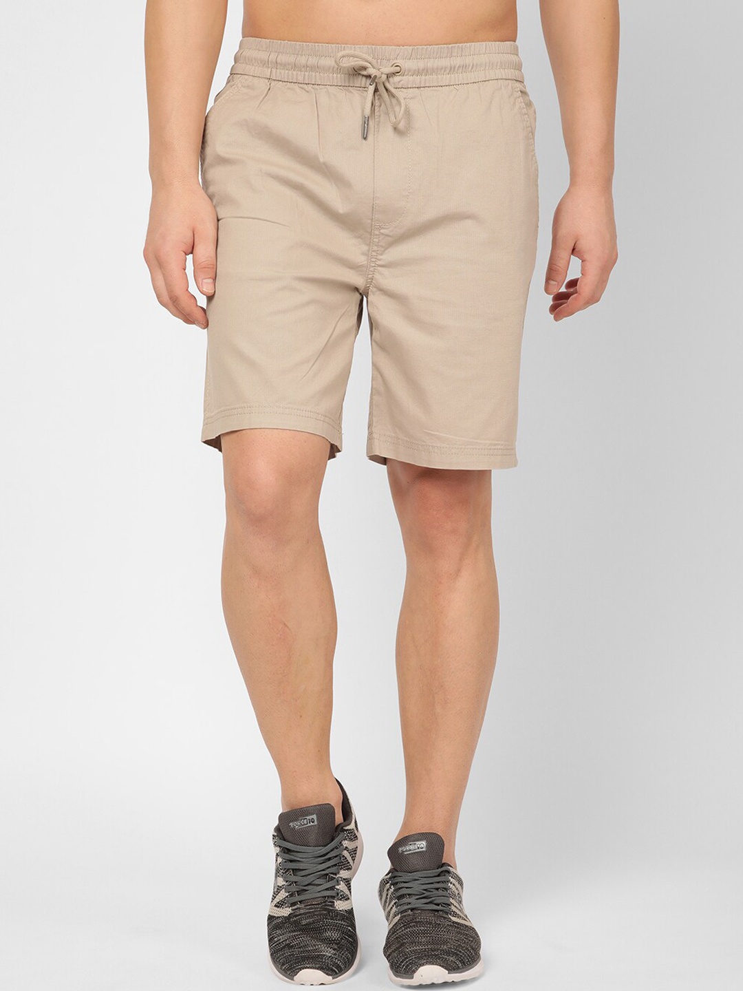 

R&B Men Mid-Rise Knee Length Regular Cotton Shorts, Beige