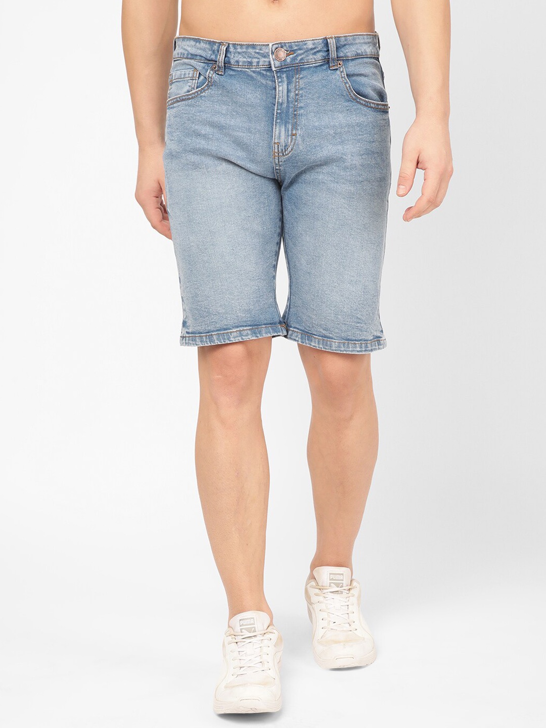 

R&B Men Mid-Rise Knee Length Denim Shorts, Blue