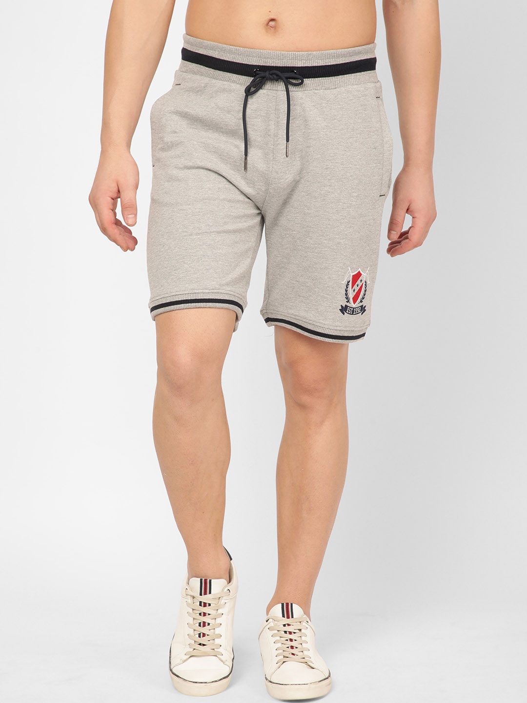 

R&B Men Mid Rise Cotton Sports Shorts, Beige