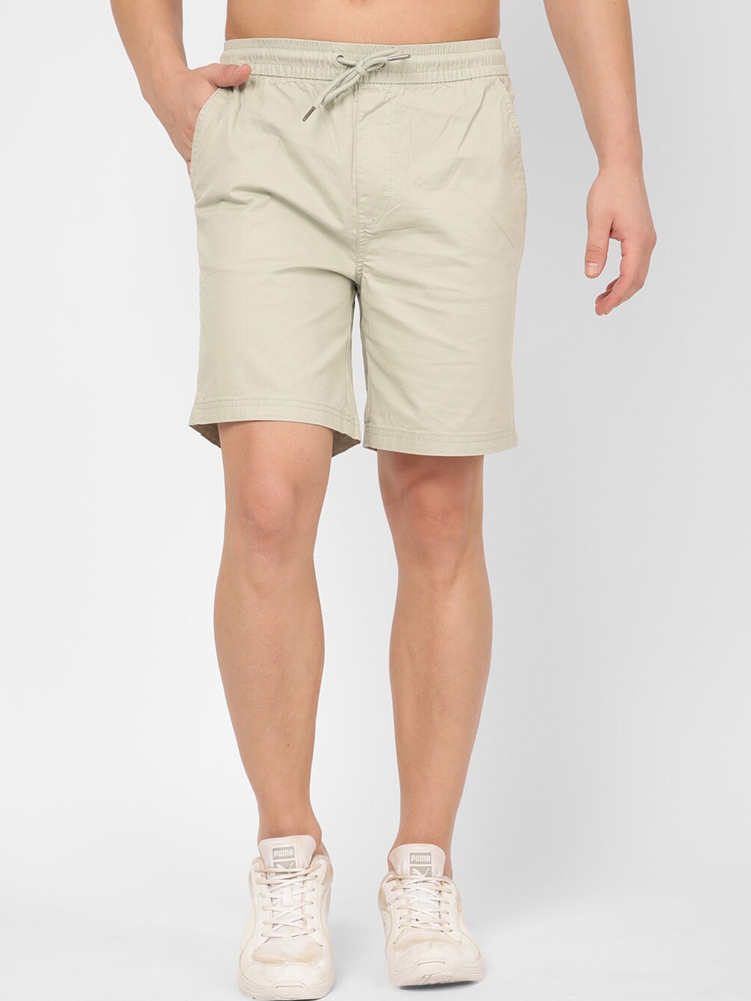 

R&B Men Mid Rise Cotton Shorts, Beige