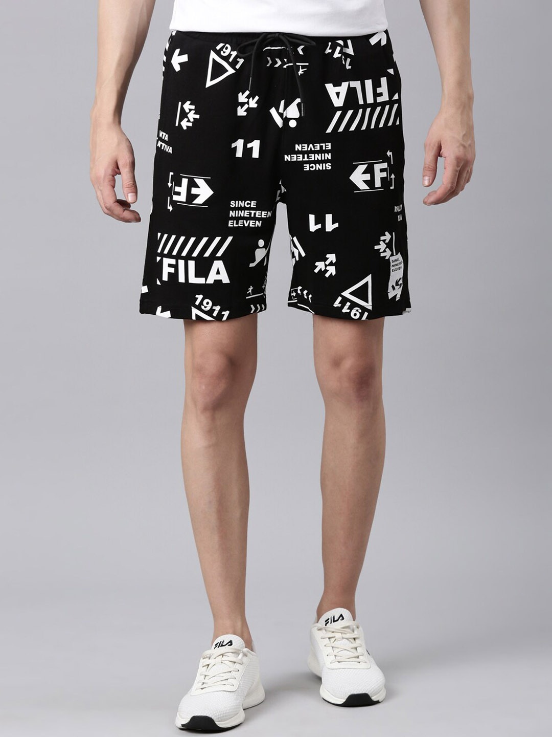 

FILA Men Graphic Printed Mid-Rise Shorts, Black