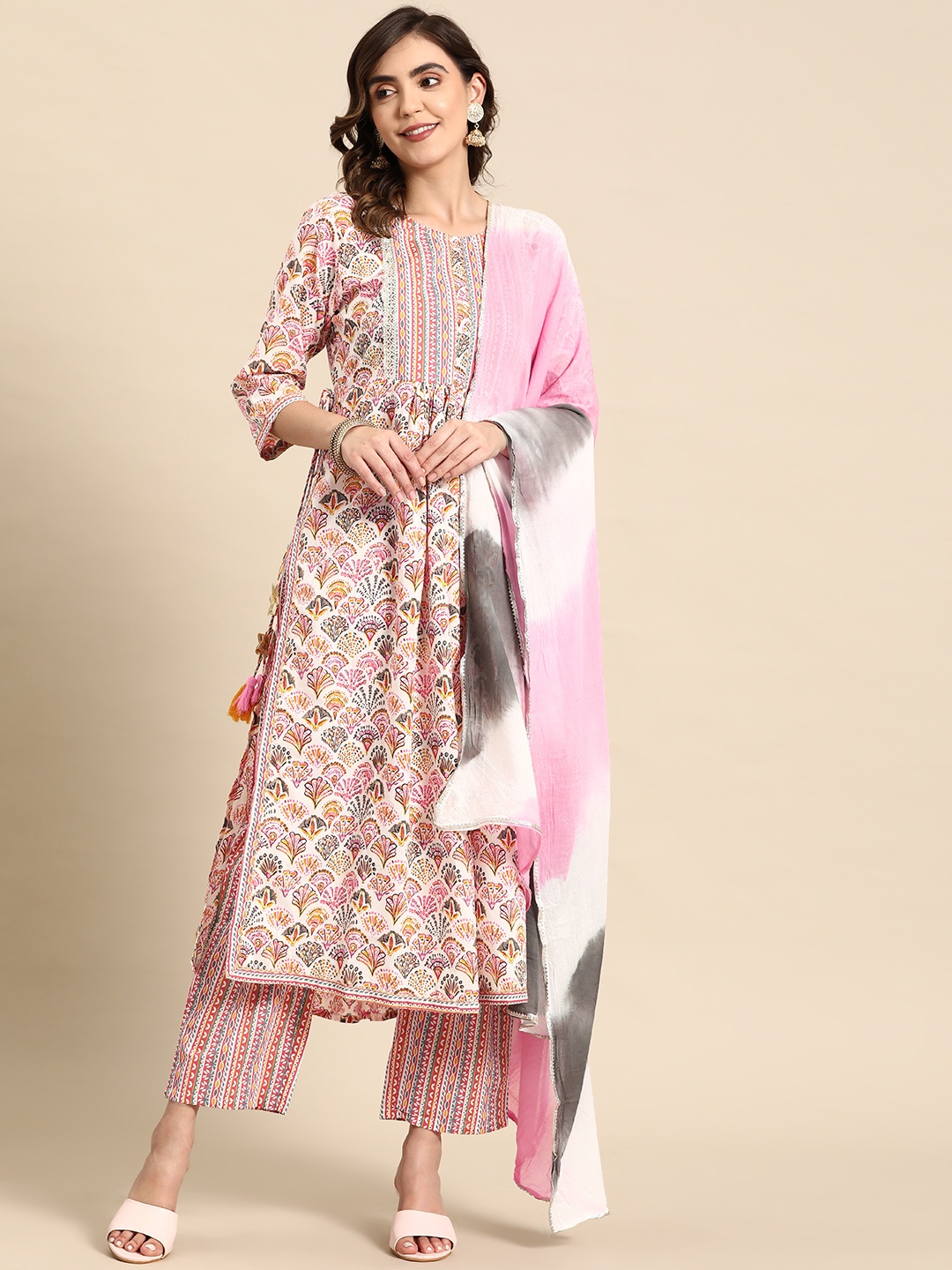 

Prakhya Women Ethnic Motifs Printed Regular Pure Cotton Kurta with Palazzos & Dupatta, Multi