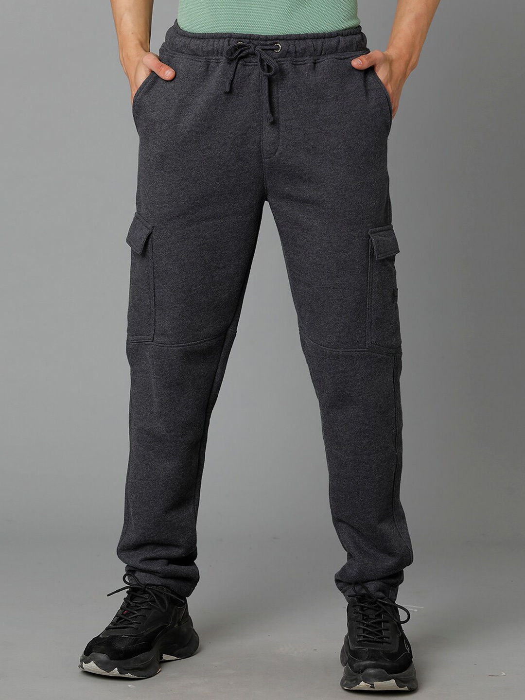 

Voi Jeans Men Mid-Rise Cargo Sports Track Pants, Grey