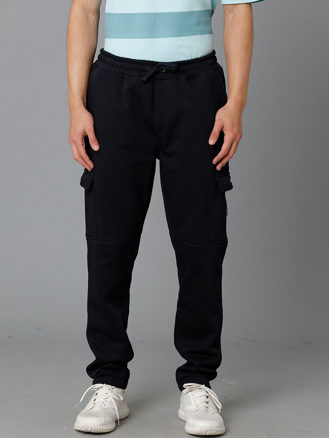

Voi Jeans Men Mid-Rise Cargo Sports Track Pants, Black
