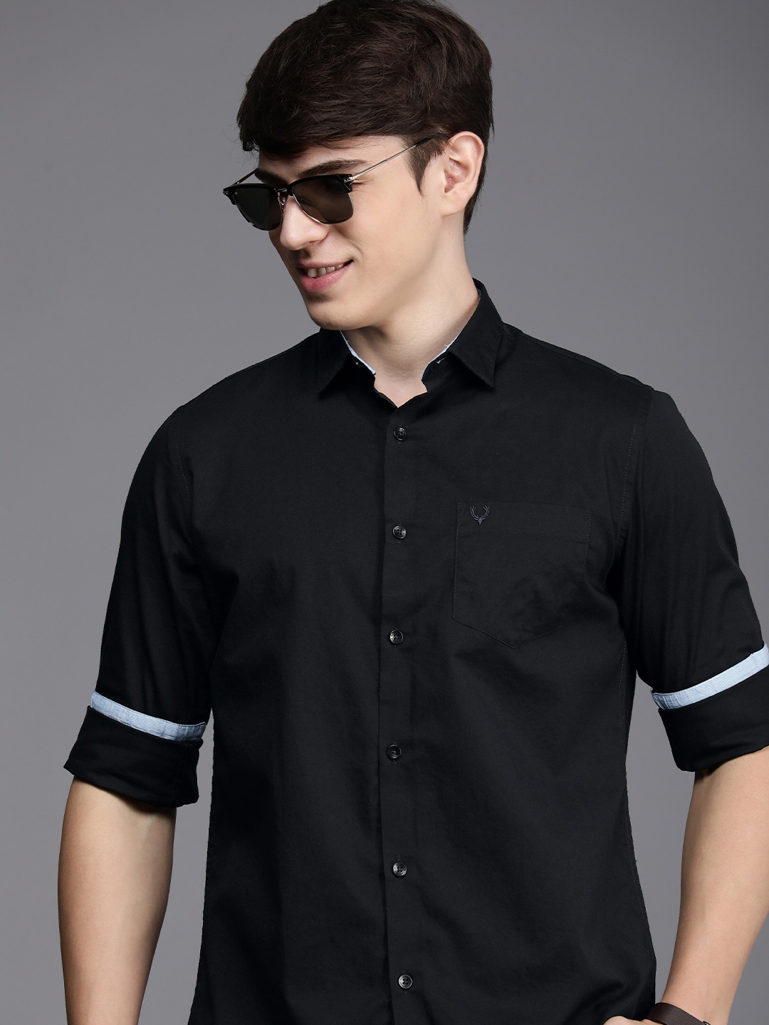 

Allen Solly Men Slim Fit Opaque Pure Cotton Casual Shirt, Black