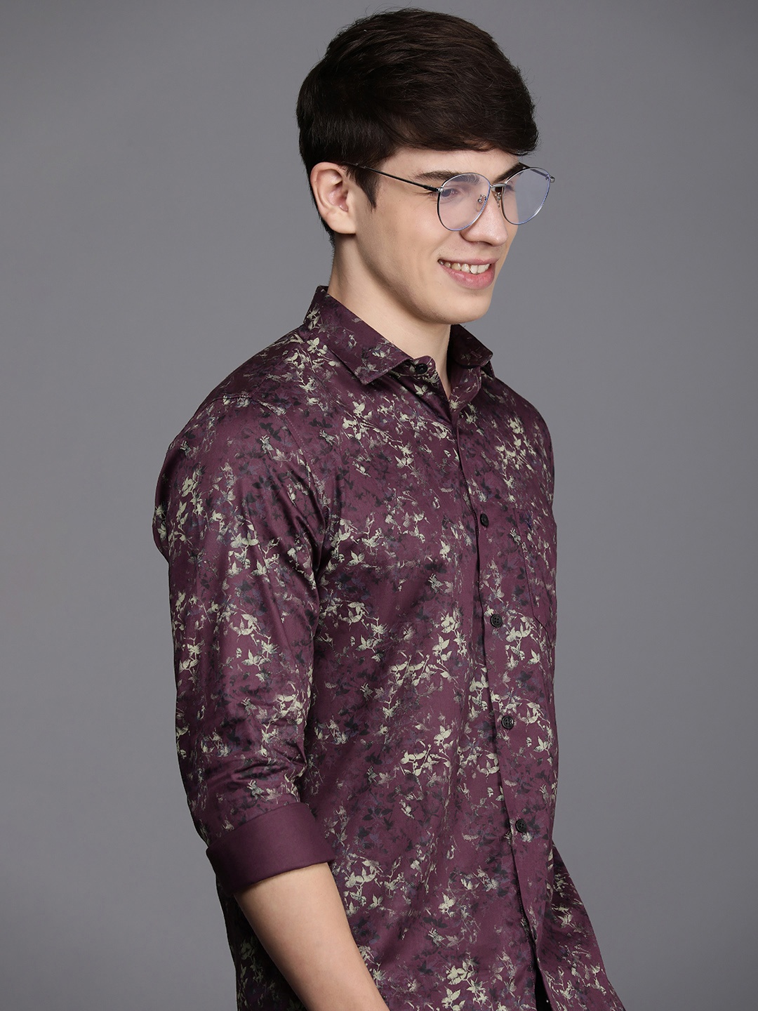 

Allen Solly Men Slim Fit Floral Printed Pure Cotton Casual Shirt, Purple