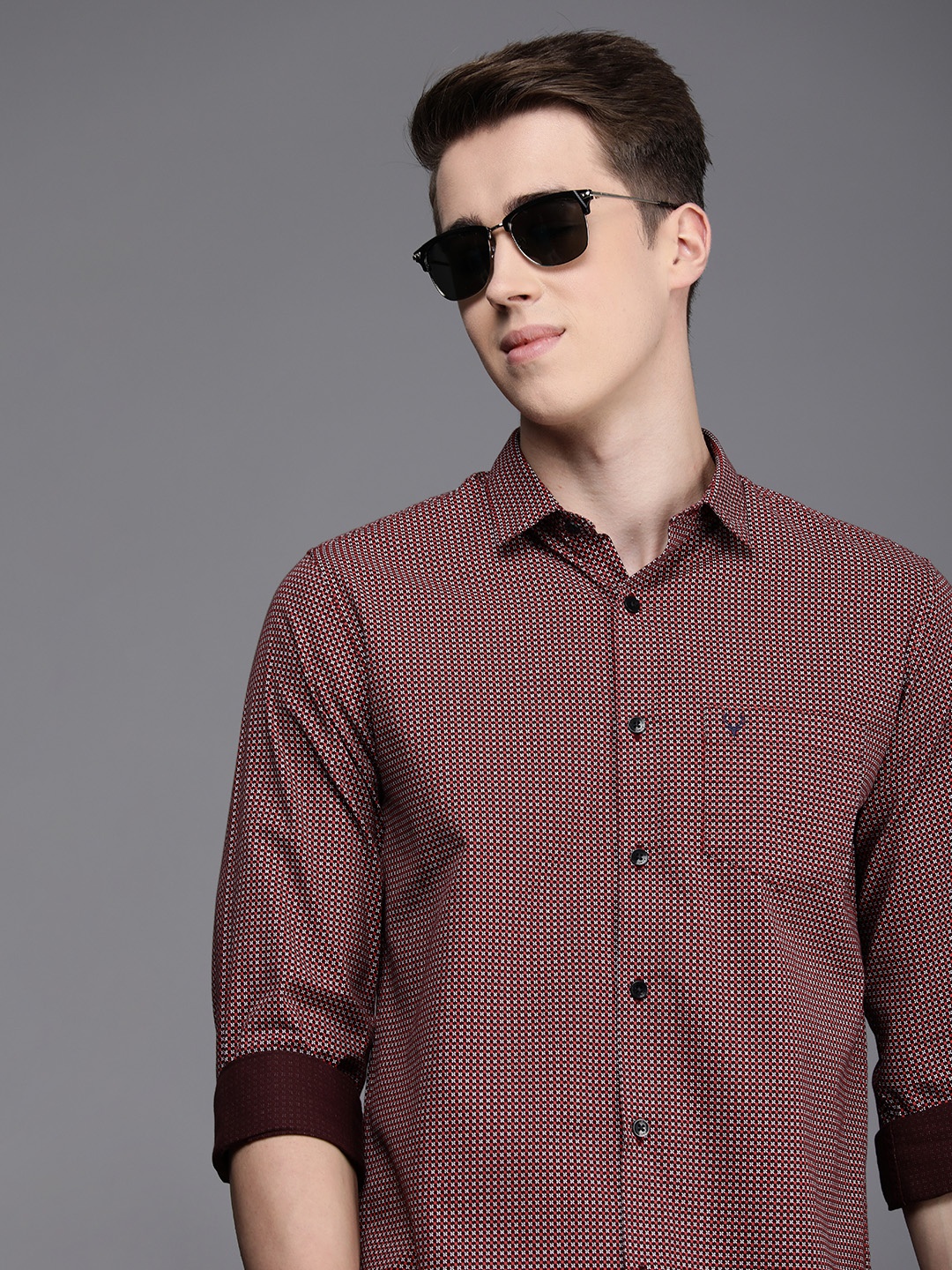 

Allen Solly Men Slim Fit Opaque Printed Casual Pure Cotton Shirt, Brown